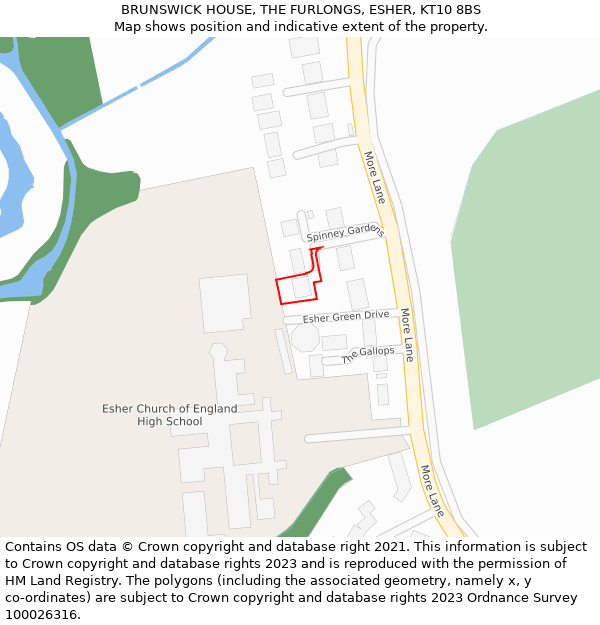 BRUNSWICK HOUSE, THE FURLONGS, ESHER, KT10 8BS: Location map and indicative extent of plot