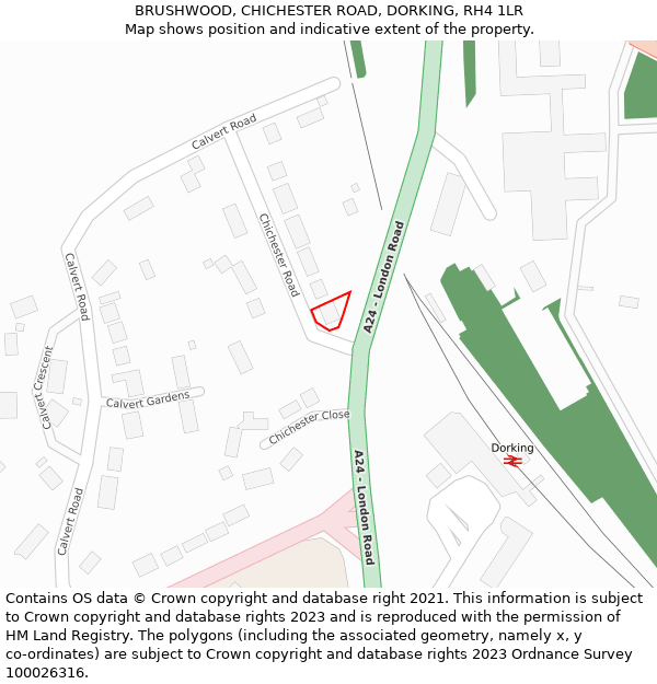 BRUSHWOOD, CHICHESTER ROAD, DORKING, RH4 1LR: Location map and indicative extent of plot