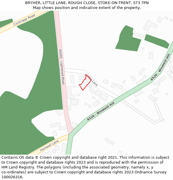 BRYHER, LITTLE LANE, ROUGH CLOSE, STOKE-ON-TRENT, ST3 7PN: Location map and indicative extent of plot
