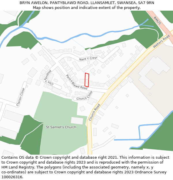 BRYN AWELON, PANTYBLAWD ROAD, LLANSAMLET, SWANSEA, SA7 9RN: Location map and indicative extent of plot