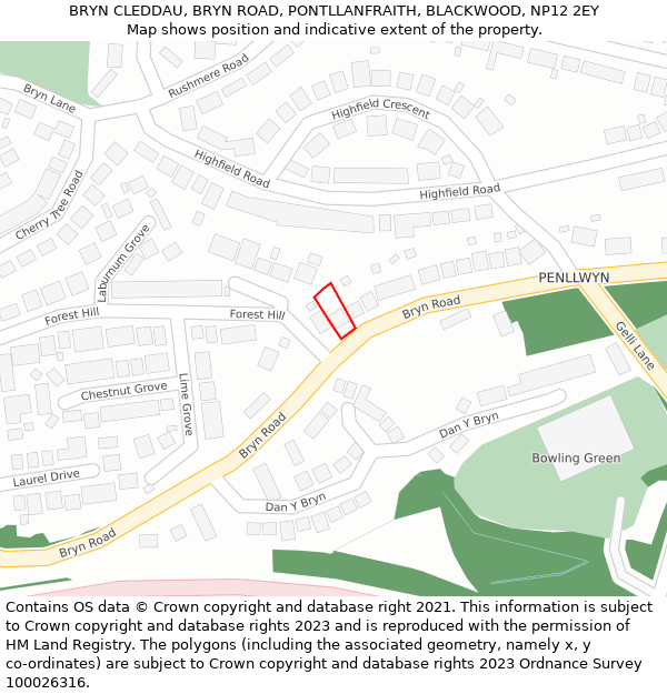 BRYN CLEDDAU, BRYN ROAD, PONTLLANFRAITH, BLACKWOOD, NP12 2EY: Location map and indicative extent of plot