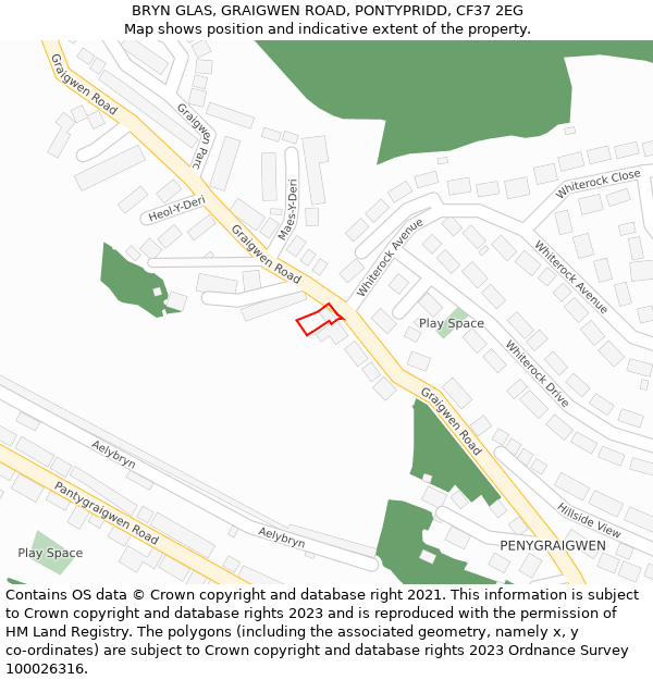BRYN GLAS, GRAIGWEN ROAD, PONTYPRIDD, CF37 2EG: Location map and indicative extent of plot