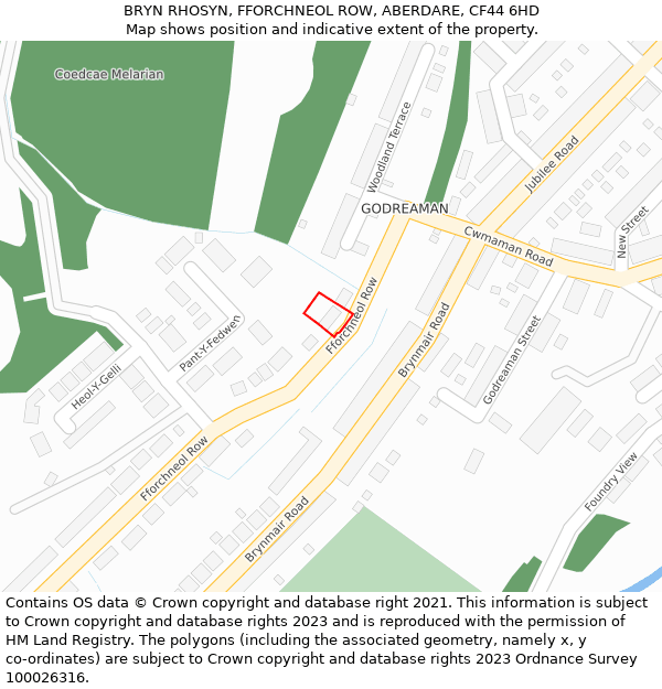 BRYN RHOSYN, FFORCHNEOL ROW, ABERDARE, CF44 6HD: Location map and indicative extent of plot