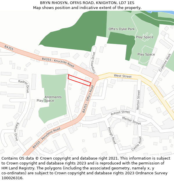 BRYN RHOSYN, OFFAS ROAD, KNIGHTON, LD7 1ES: Location map and indicative extent of plot