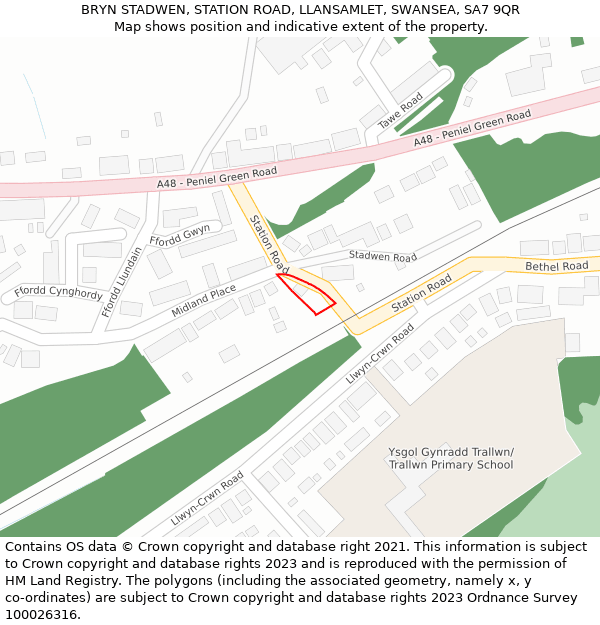 BRYN STADWEN, STATION ROAD, LLANSAMLET, SWANSEA, SA7 9QR: Location map and indicative extent of plot