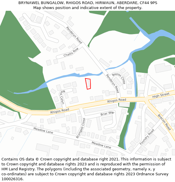 BRYNAWEL BUNGALOW, RHIGOS ROAD, HIRWAUN, ABERDARE, CF44 9PS: Location map and indicative extent of plot