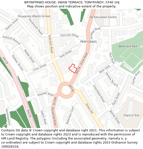 BRYNFFRWD HOUSE, SWAN TERRACE, TONYPANDY, CF40 1HJ: Location map and indicative extent of plot