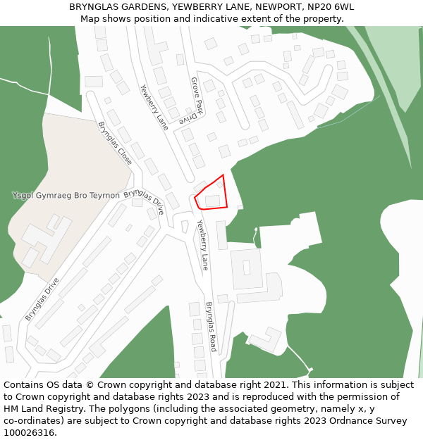BRYNGLAS GARDENS, YEWBERRY LANE, NEWPORT, NP20 6WL: Location map and indicative extent of plot