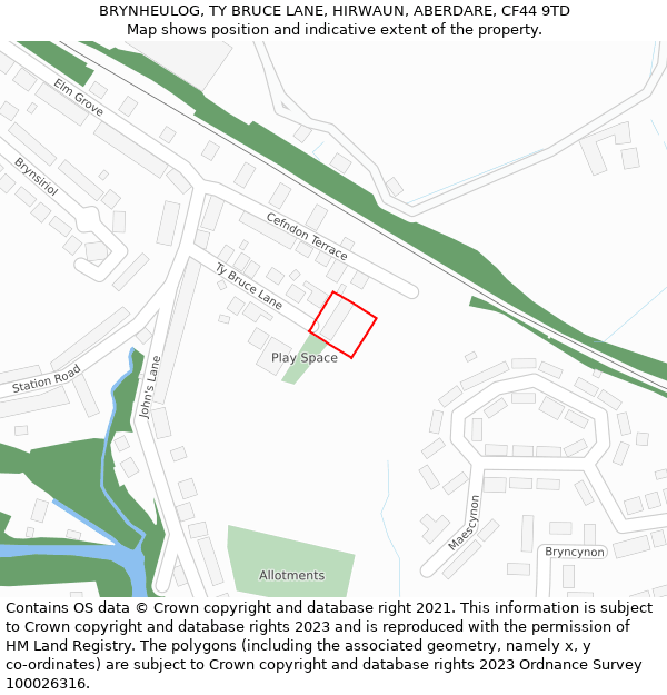 BRYNHEULOG, TY BRUCE LANE, HIRWAUN, ABERDARE, CF44 9TD: Location map and indicative extent of plot