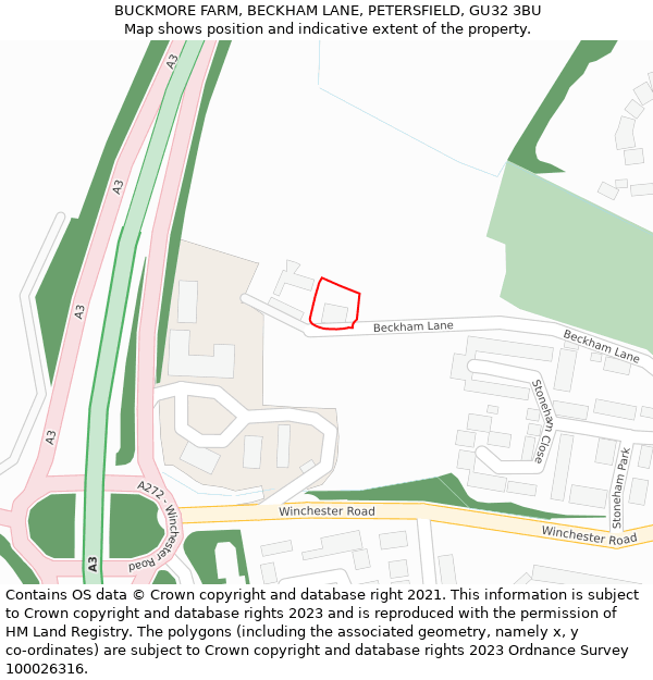 BUCKMORE FARM, BECKHAM LANE, PETERSFIELD, GU32 3BU: Location map and indicative extent of plot