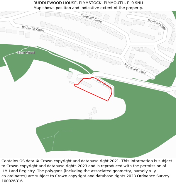BUDDLEWOOD HOUSE, PLYMSTOCK, PLYMOUTH, PL9 9NH: Location map and indicative extent of plot