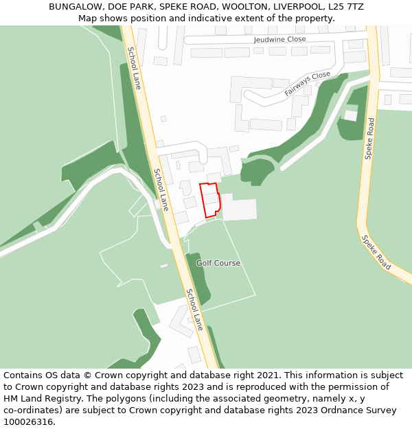 BUNGALOW, DOE PARK, SPEKE ROAD, WOOLTON, LIVERPOOL, L25 7TZ: Location map and indicative extent of plot