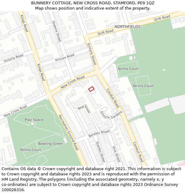 BUNNERY COTTAGE, NEW CROSS ROAD, STAMFORD, PE9 1QZ: Location map and indicative extent of plot