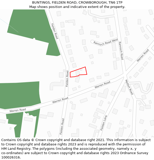 BUNTINGS, FIELDEN ROAD, CROWBOROUGH, TN6 1TP: Location map and indicative extent of plot