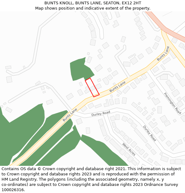 BUNTS KNOLL, BUNTS LANE, SEATON, EX12 2HT: Location map and indicative extent of plot