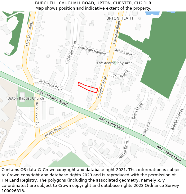 BURCHELL, CAUGHALL ROAD, UPTON, CHESTER, CH2 1LR: Location map and indicative extent of plot