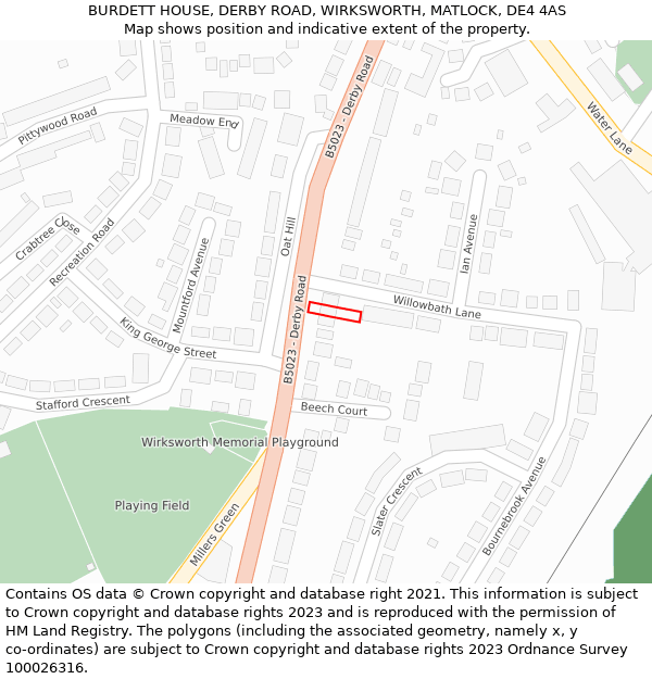 BURDETT HOUSE, DERBY ROAD, WIRKSWORTH, MATLOCK, DE4 4AS: Location map and indicative extent of plot