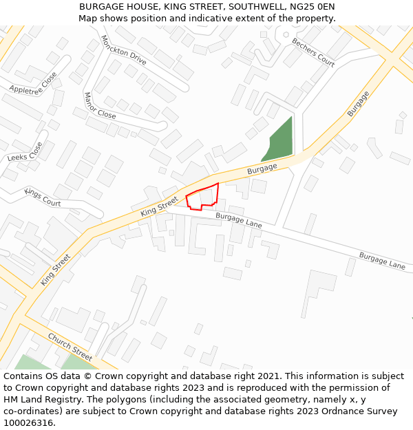 BURGAGE HOUSE, KING STREET, SOUTHWELL, NG25 0EN: Location map and indicative extent of plot