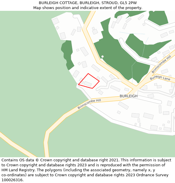 BURLEIGH COTTAGE, BURLEIGH, STROUD, GL5 2PW: Location map and indicative extent of plot