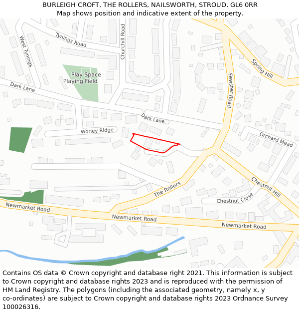 BURLEIGH CROFT, THE ROLLERS, NAILSWORTH, STROUD, GL6 0RR: Location map and indicative extent of plot