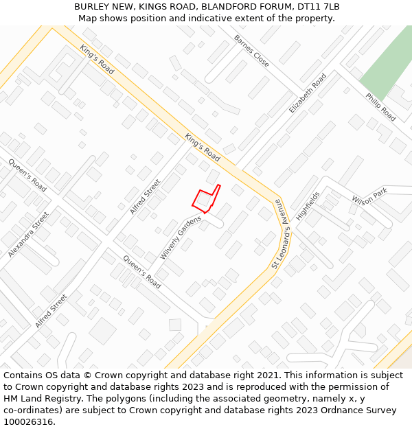 BURLEY NEW, KINGS ROAD, BLANDFORD FORUM, DT11 7LB: Location map and indicative extent of plot