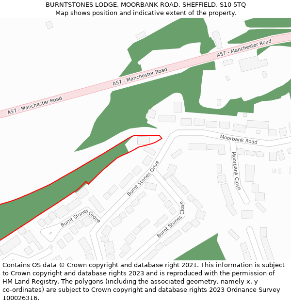 BURNTSTONES LODGE, MOORBANK ROAD, SHEFFIELD, S10 5TQ: Location map and indicative extent of plot