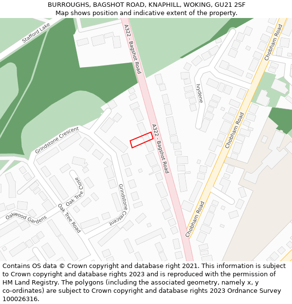 BURROUGHS, BAGSHOT ROAD, KNAPHILL, WOKING, GU21 2SF: Location map and indicative extent of plot