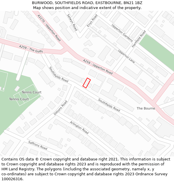 BURWOOD, SOUTHFIELDS ROAD, EASTBOURNE, BN21 1BZ: Location map and indicative extent of plot
