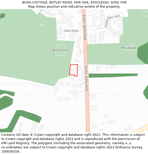 BUSH COTTAGE, BOTLEY ROAD, FAIR OAK, EASTLEIGH, SO50 7AN: Location map and indicative extent of plot