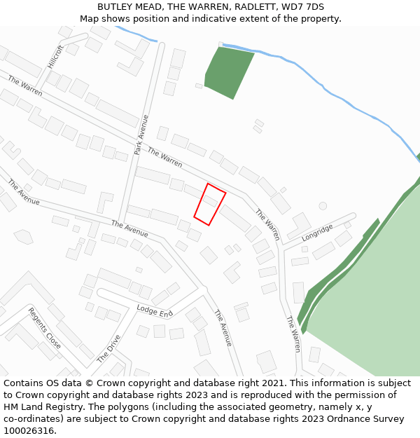 BUTLEY MEAD, THE WARREN, RADLETT, WD7 7DS: Location map and indicative extent of plot