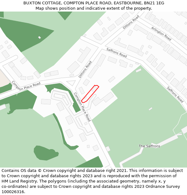 BUXTON COTTAGE, COMPTON PLACE ROAD, EASTBOURNE, BN21 1EG: Location map and indicative extent of plot