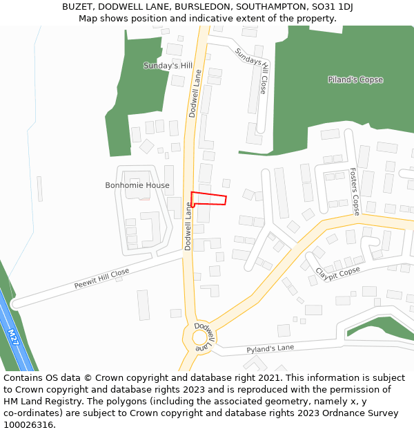 BUZET, DODWELL LANE, BURSLEDON, SOUTHAMPTON, SO31 1DJ: Location map and indicative extent of plot