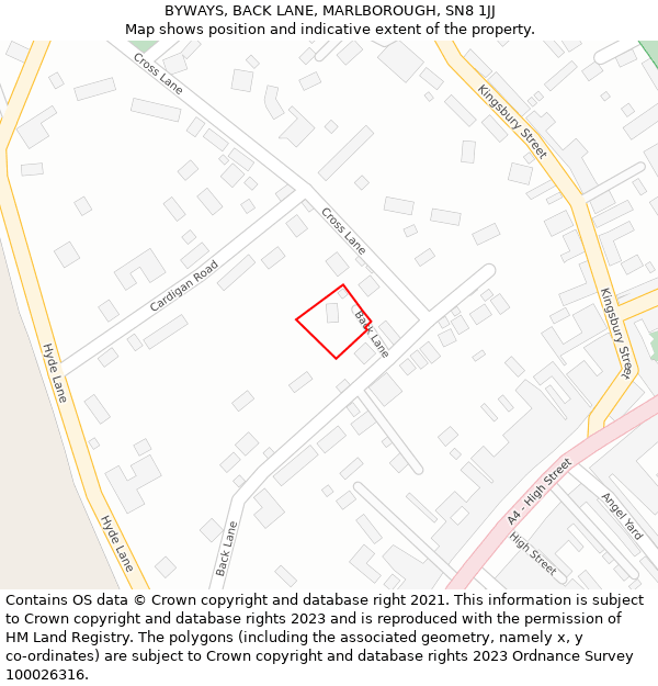 BYWAYS, BACK LANE, MARLBOROUGH, SN8 1JJ: Location map and indicative extent of plot