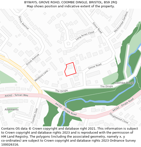 BYWAYS, GROVE ROAD, COOMBE DINGLE, BRISTOL, BS9 2RQ: Location map and indicative extent of plot