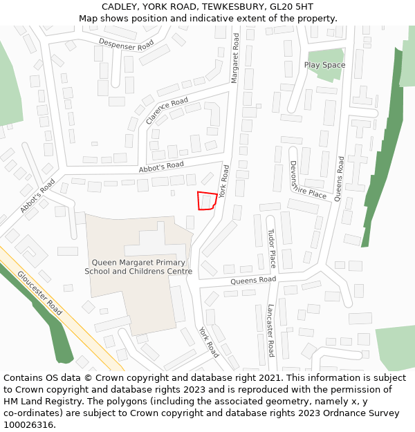 CADLEY, YORK ROAD, TEWKESBURY, GL20 5HT: Location map and indicative extent of plot
