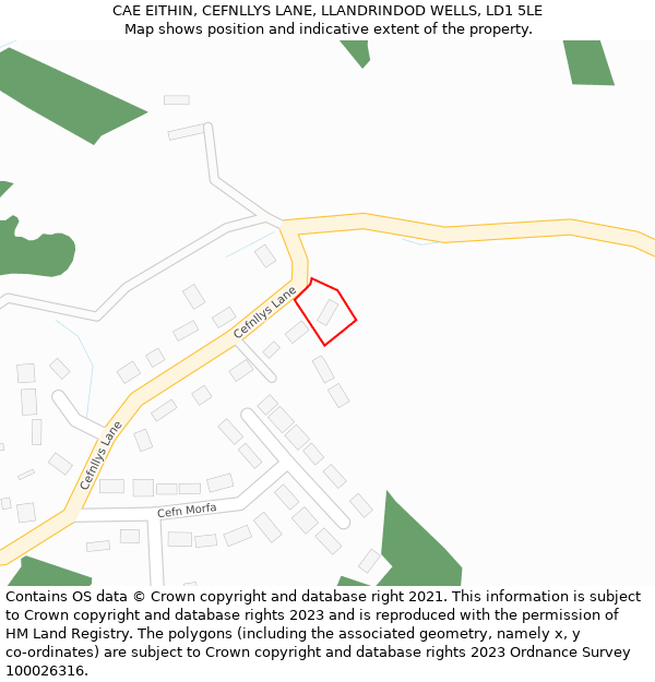 CAE EITHIN, CEFNLLYS LANE, LLANDRINDOD WELLS, LD1 5LE: Location map and indicative extent of plot