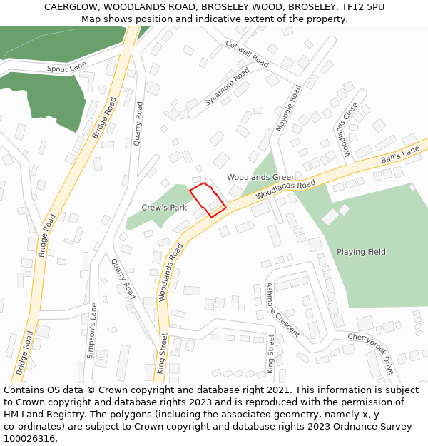 CAERGLOW, WOODLANDS ROAD, BROSELEY WOOD, BROSELEY, TF12 5PU: Location map and indicative extent of plot