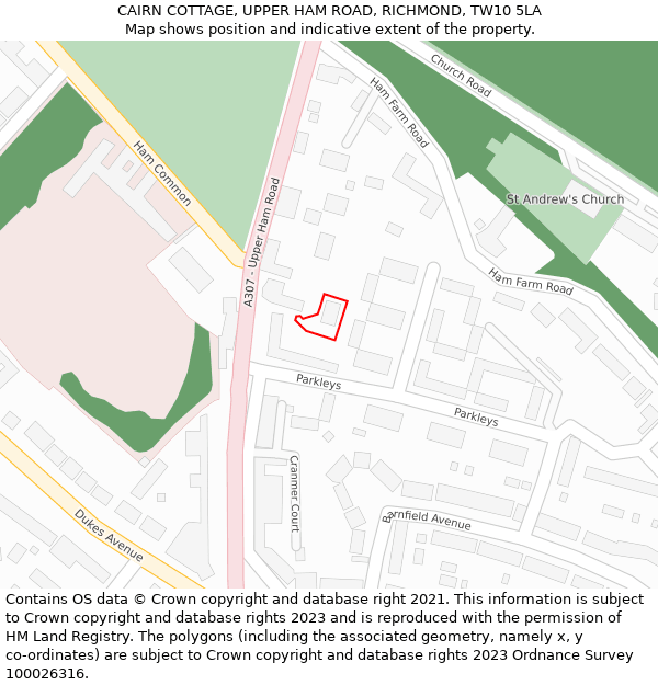 CAIRN COTTAGE, UPPER HAM ROAD, RICHMOND, TW10 5LA: Location map and indicative extent of plot
