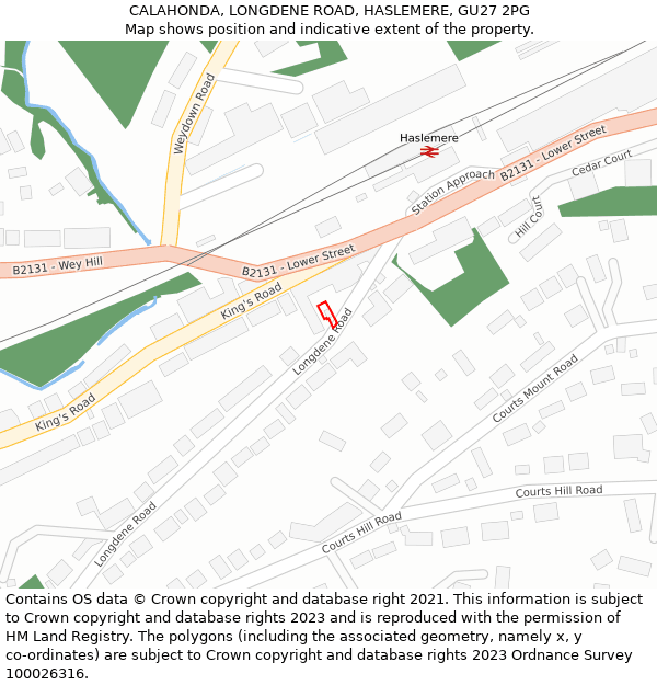 CALAHONDA, LONGDENE ROAD, HASLEMERE, GU27 2PG: Location map and indicative extent of plot