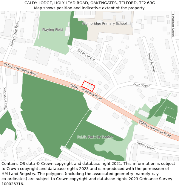 CALDY LODGE, HOLYHEAD ROAD, OAKENGATES, TELFORD, TF2 6BG: Location map and indicative extent of plot