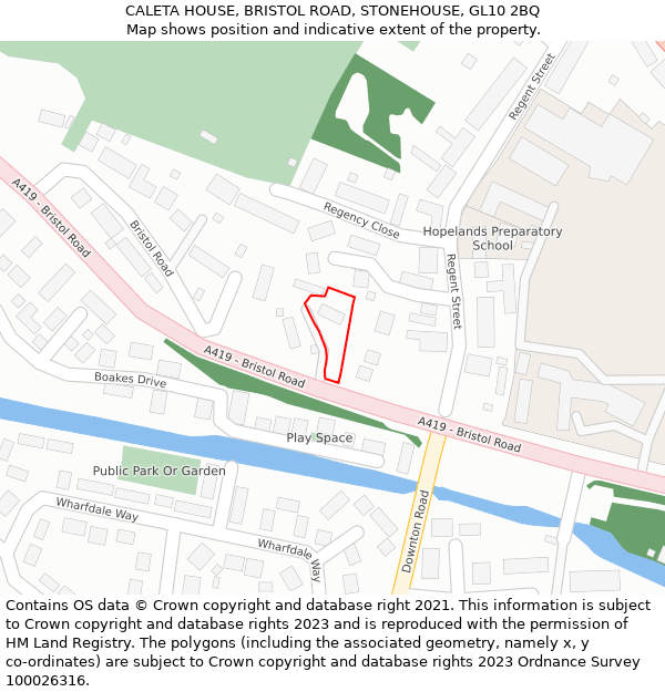 CALETA HOUSE, BRISTOL ROAD, STONEHOUSE, GL10 2BQ: Location map and indicative extent of plot