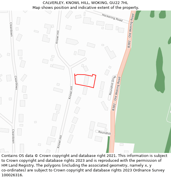 CALVERLEY, KNOWL HILL, WOKING, GU22 7HL: Location map and indicative extent of plot