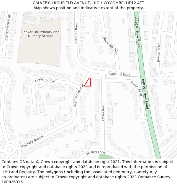 CALVERY, HIGHFIELD AVENUE, HIGH WYCOMBE, HP12 4ET: Location map and indicative extent of plot