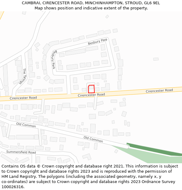 CAMBRAI, CIRENCESTER ROAD, MINCHINHAMPTON, STROUD, GL6 9EL: Location map and indicative extent of plot