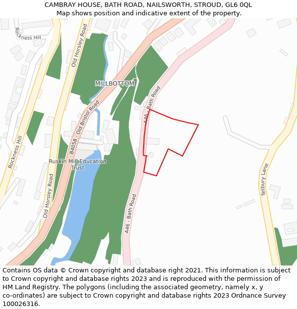 CAMBRAY HOUSE, BATH ROAD, NAILSWORTH, STROUD, GL6 0QL: Location map and indicative extent of plot