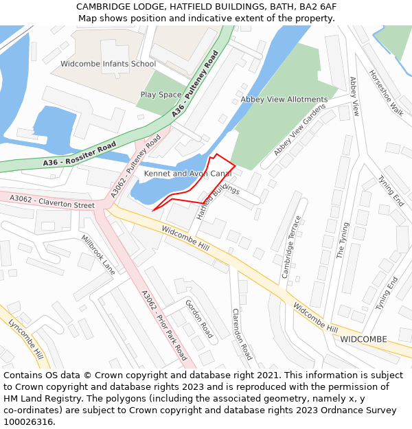 CAMBRIDGE LODGE, HATFIELD BUILDINGS, BATH, BA2 6AF: Location map and indicative extent of plot