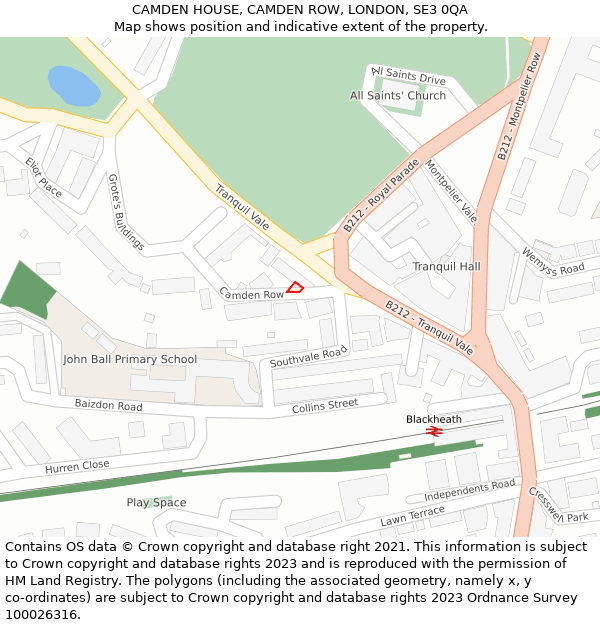 CAMDEN HOUSE, CAMDEN ROW, LONDON, SE3 0QA: Location map and indicative extent of plot