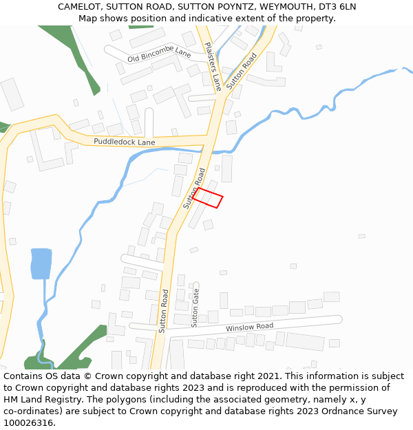 CAMELOT, SUTTON ROAD, SUTTON POYNTZ, WEYMOUTH, DT3 6LN: Location map and indicative extent of plot