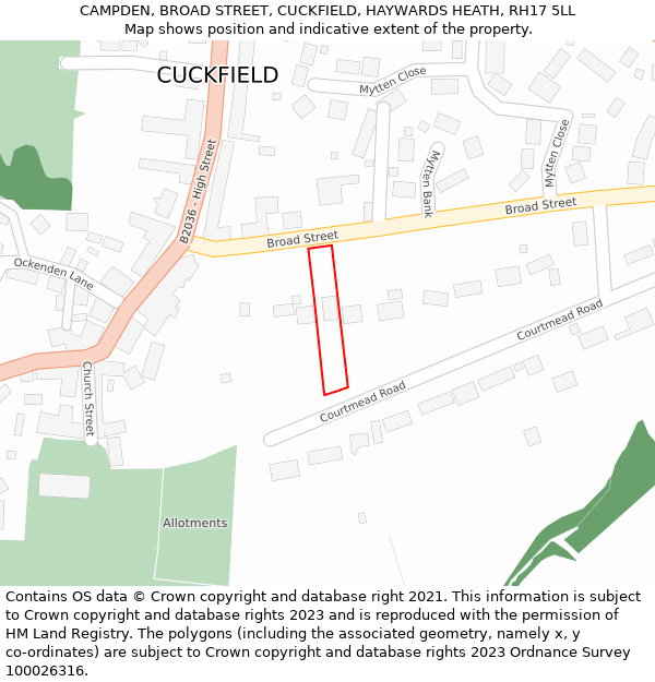 CAMPDEN, BROAD STREET, CUCKFIELD, HAYWARDS HEATH, RH17 5LL: Location map and indicative extent of plot