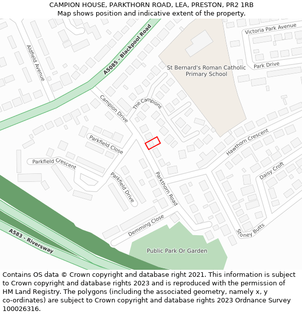 CAMPION HOUSE, PARKTHORN ROAD, LEA, PRESTON, PR2 1RB: Location map and indicative extent of plot